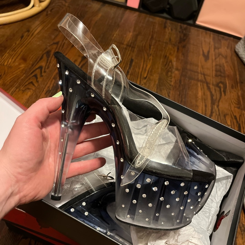 Pleasers size 10 clear and black with studs barely used.